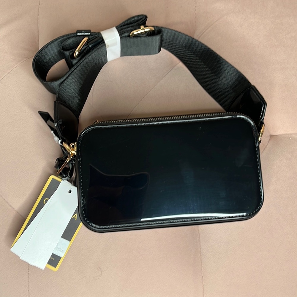 Vegan Leather Black Crossbody Camera Bag